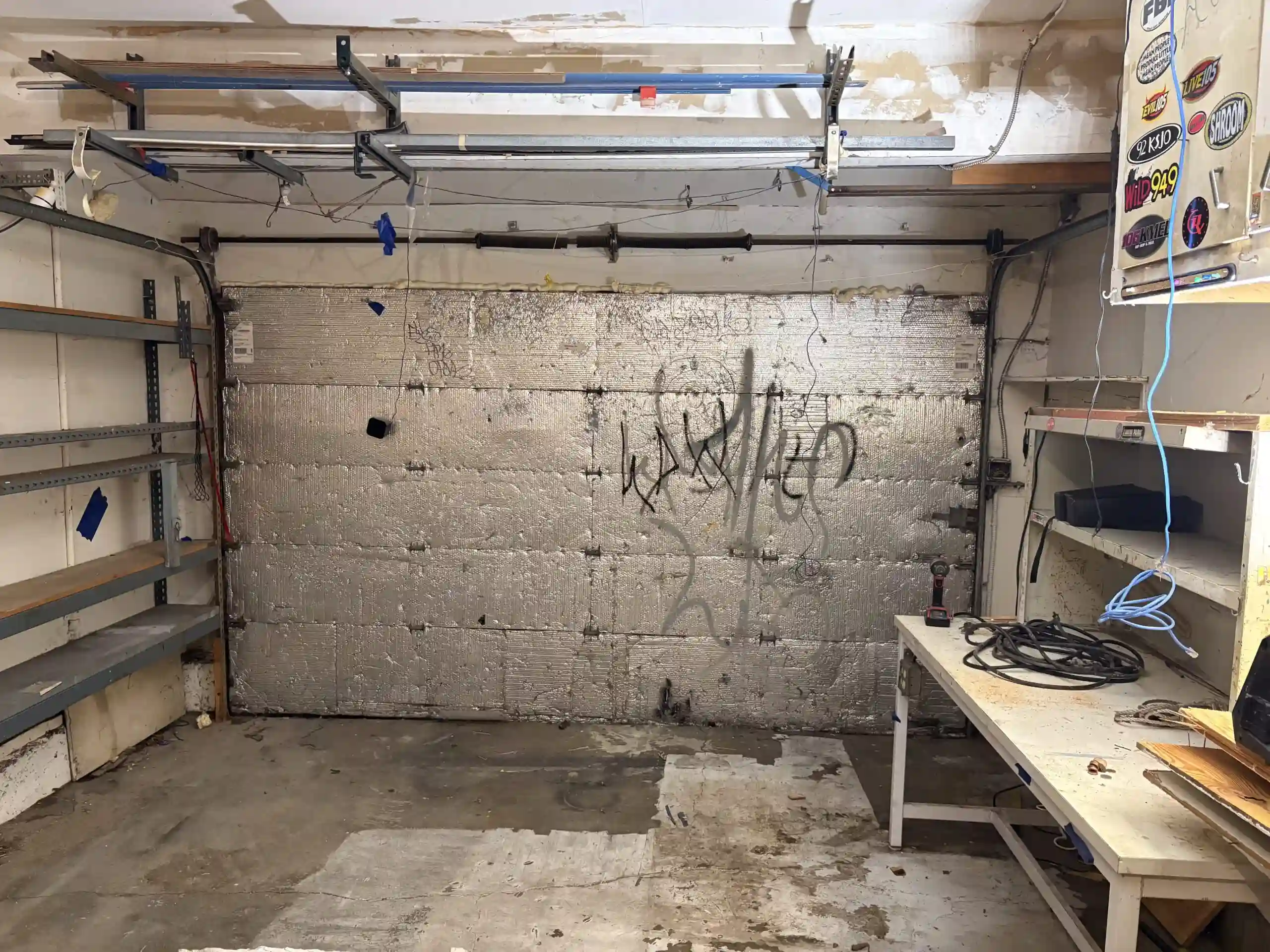 garage door with reflective foil insulation installed.